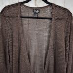 Rafaella Linen blend sheer open knit tie up brown cardigan sweater plus sz 2XL Photo 1