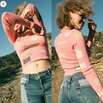 Free People Pink Green Radio Stereo Amplified Thermal Long Sleeve Crop Top Sz XS Photo 82