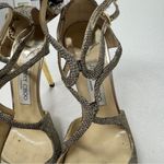 Jimmy Choo  Silver Gold Sparkle Strappy Heels Womens 9 Leather Glitter Glam Shoe Photo 5