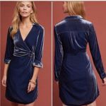 Maeve  Blue Velvet Belted Wrap Shirt Dress Photo 1