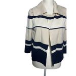 ST JOHN Striped Draped Cream Navy Sweater Jacket Size 4 Photo 3