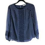 Isaac Mizrahi Live! Bi-Color Clipped Dot Peasant Blouse Lace Trim Navy Blue 10 Photo 0