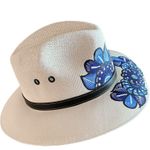 MEXICAN Artisanal Hat Hand Painted Fedora Floral Sombrero Panama Bohemian Large Photo 1