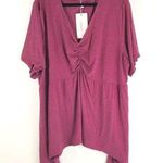 Bloomchic  Knit Top Blouse Asymmetric Ruched Short Sleeve Purple 22-24 Photo 0