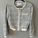 Lucy Paris  Blue & White Boucle Bomber Size Medium Photo 0