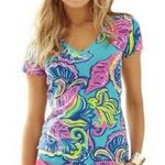 Lilly Pulitzer  Sz XS Michele Top Palm Reader V-Neck Short Sleeve Bright Colors Photo 0