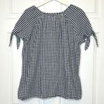 Westport 1962  Gingham Embroidered Tunic Top XL Navy White Red Tie Sleeves Photo 1
