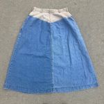Vintage 80s OshKosh Two Tone Block V Yoke Midi A Line Jean Skirt Western 12 Blue Photo 1