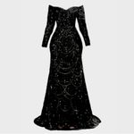 Heavily beaded black gown evening dress NWOT size 14 long sleeve formal mermaid Photo 3