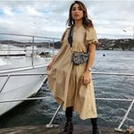 ZARA Asymmetric Puff Sleeve Tiered Cotton Poplin Midi Dress in Camel Size XS Photo 6