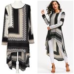 High Low Tunic Shirt Dress 12 Large Artsy‎ Abstract Top Asymmetrical Hem Neutral Photo 1