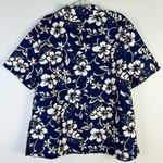 Hilo Hattie Hawaiian Shirt Navy Blue White Tan Floral Bold Button Front Shirt 1X Photo 5