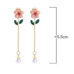 Crystal Flower Chain Tassel Pearl Drop Stud Earring Gold Photo 3