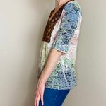 One World Retro Y2K  Brown Neutral Beaded Lace Embroidery Boho Lotus Shirt Photo 3