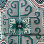 Halston III Vintage Silk Scarf Teal and White Geometric Silver Shimmer Boho Blue Photo 4
