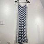 Tommy Bahama  Maxi‎ Cover-Up Dress Size XS Blue White Stripe Pom Trim Linen Blend Photo 2
