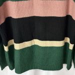 Unbranded Women’s XL Colorblock V Neck Ribbed Knitted Sweater Cream Green Pink Photo 3
