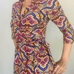 Aryeh  boho stretch 3/4 sleeve multicolor printed wrap mini dress Medium Photo 5