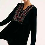 Free People  Always Forever Black Velvet Embroidered Tunic Dress XS Oversized Photo 0