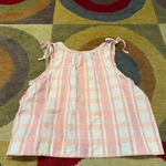 Madewell  Pink White Plaid Tie Sleeve Swing Cotton Tank Top Women’s Size Medium Photo 3