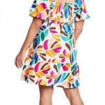 NEW Tabitha Brown Botanical‎ Floral Leaf Multicolor Dress Poof Sleeve Swing M White Size M Photo 0