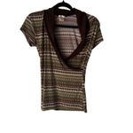 Studio Y Y2k Mocha Chocoloate Brown Geometric Print Cowl Neck Going Out Top Med Photo 1