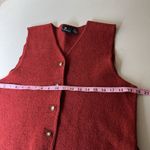 Liz Sport Vintage  Vest Womens Medium Red Boiled Wool V Neck Button Down Tie Back Photo 5