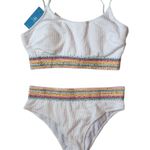 Cupshe  Rainbow Stitch Sparkly High Waisted Two Piece White NWT Size Large Photo 3