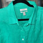 J.Crew  linen button down shirt kelly green long sleeve collar perfect vintage Photo 1