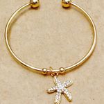 Boutique Gold Tone Crystal Starfish Charm Cuff Bracelet Photo 0