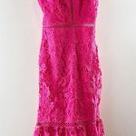 Lulus Taliah Sleeveless Floral Lace Crochet Trim Midi Trumpet Dress Hot Pink S Photo 5