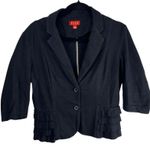 Elle Black Cotton Blazer Jacket M Ruffle Hem Cropped Career Retro Feminine Photo 0