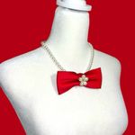 “Dainty Dapper”Elegant Red satiny bowtie necklace with pearl accent Photo 5