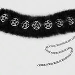Black Faux Fur Choker with Silver Pentagram Accents Photo 0