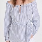 Rag and Bone Sierra Stripe Belted Off The Shoulder Top Blue White Photo 0