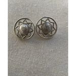 Monet Vintage  Silver Tone Sun Flower Round Metal Button Clip On Earrings Signed Photo 6