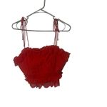 INDIKAH  Women's Size Large Red Lace Embroidered Tie Slv‎ Zip Back Tank Top Photo 0