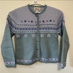 Tally Ho Blue and Gray Floral Fair Isle Cardigan Sweater Medium Photo 0