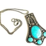 Silver tone turquoise blue southwestern large pendant necklace Photo 8