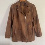 Chico's Brown Zippered Pocketed Faux Leather Suede Lined Motorcycle Jacket 4 6 Photo 1