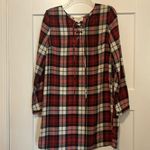 Everly Plaid Red Lace Up Long Sleeve Split Neck T-Shirt Dress Tunic Women Medium Photo 0