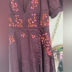 Free People Embroidered Purple Mini Dress Low V Front Satin button Accent 2 Photo 3