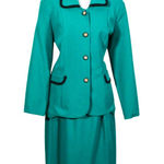 Vintage 1990s Teal & Black Power Skirt Suit Size 14 Nikki Brand Green Photo 0