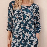 Garnet Hill  Jardin Crepe Mini Dress‎ Size XS Blue Floral Boho A Line Square Neck Photo 0