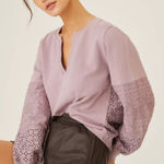 Anthropologie Top Eyelet Sweatshirt Sweater 100% Cotton Lavender Purple Sz S Photo 0