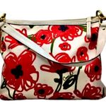 Coach  Poppy Red Poppies on White Sateen Satchel Bag w Exterior Zip Pocket Photo 8