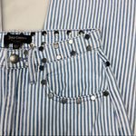 Juicy Couture High Rise White Blue Stripe Girlfriend Jeans with Studded Detail Photo 7