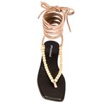 Jeffrey Campbell NEW ‎ Xeniah Sandals Size 8 Natural Beaded Lace Up Boho Flats Photo 3