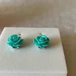 Origami Owl : Teal Color Rose Stud Earrings- Silver Tone Photo 5