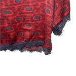Lush Clothing Lush Lightweight Geometric Top Lace Trim Red Blue Keyhole Satiny 3/4 Sleeve XS Photo 2